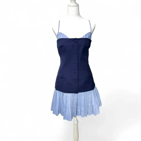 Anthropologie Navy Pinstripe Peekaboo Twofer Mini Dress NWT XL preppy Feminine - Picture 5 of 9